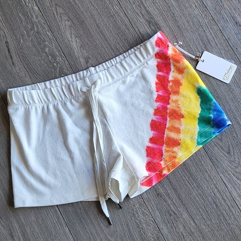 PJ Salvage Rainbow Tie Dye Lounge Shorts NWT Ivory Oatmeal Size Medium